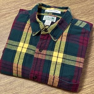 Vintage VTG L.L. Bean Slightly Fitted Yellow and Green Plaid Flannel Shirt Sz M